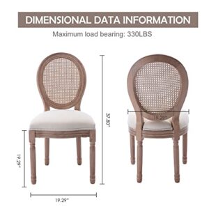 Virabit French Dining Chairs Set of 4, Rattan Farmhouse Upholstered Dining Chairs with Curved Backrest and Beautifully Carved Solid WoodFrame for Living Room, Kitchen, Restaurant