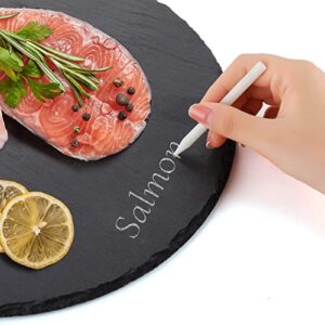 GOH DODD 12 x 12 Inch 3 Pieces Slate Cheese Boards, Round Black Stone Plates Placemats Gourmet Serving Tray Display Chalkboard for Charcuterie Meat Cake Fruit Meat Appetizers Dried Fruits Sussi