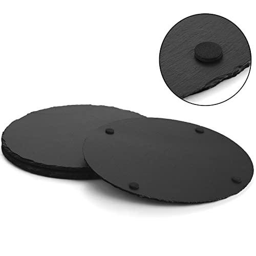 GOH DODD 12 x 12 Inch 3 Pieces Slate Cheese Boards, Round Black Stone Plates Placemats Gourmet Serving Tray Display Chalkboard for Charcuterie Meat Cake Fruit Meat Appetizers Dried Fruits Sussi