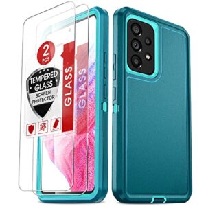 leyi samsung a53 5g case: 3-in-1 full body protection, teal blue with [2 pack] tempered glass screen protectors