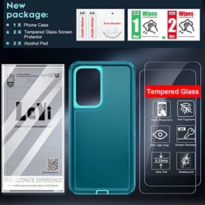 LeYi Samsung A53 5G Case: 3-in-1 Full Body Protection, Teal Blue with [2 Pack] Tempered Glass Screen Protectors