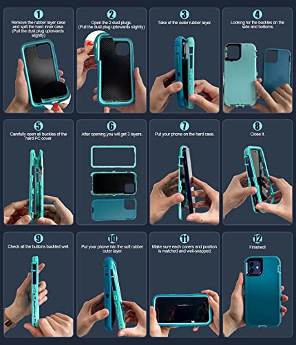 LeYi Samsung A53 5G Case: 3-in-1 Full Body Protection, Teal Blue with [2 Pack] Tempered Glass Screen Protectors