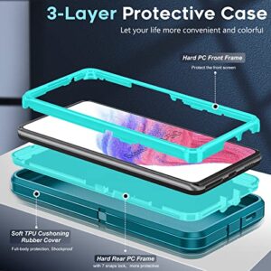 LeYi Samsung A53 5G Case: 3-in-1 Full Body Protection, Teal Blue with [2 Pack] Tempered Glass Screen Protectors