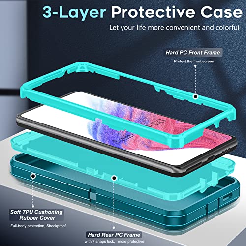 LeYi Samsung A53 5G Case: 3-in-1 Full Body Protection, Teal Blue with [2 Pack] Tempered Glass Screen Protectors