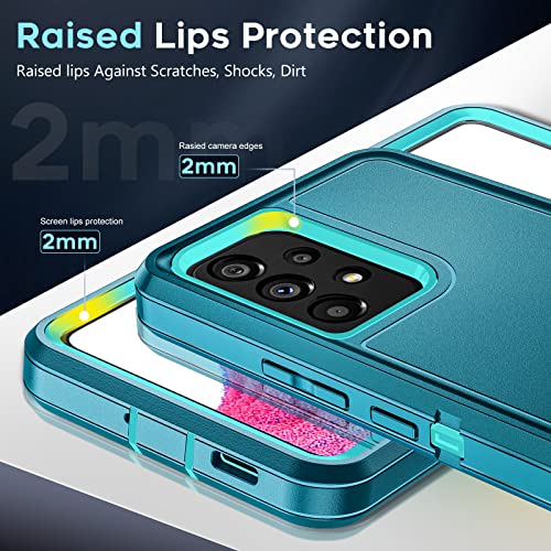 LeYi Samsung A53 5G Case: 3-in-1 Full Body Protection, Teal Blue with [2 Pack] Tempered Glass Screen Protectors