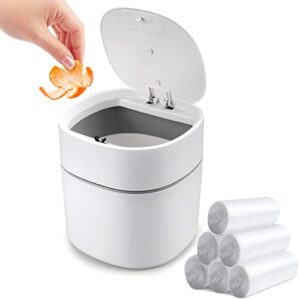 mini desk trash can with lid with trash bags 180 pcs press-top 0.5 gallon tiny countertop waste basket small table top plastic covered garbage bin for desk top
