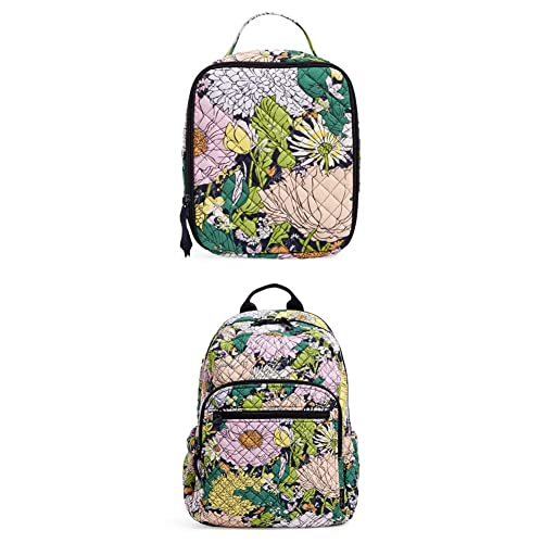 Vera Bradley Cotton Lunch Bunch Lunch Bag, Bloom Boom - Recycled Cotton withCotton Campus Backpack, Bloom Boom - Recycled Cotton