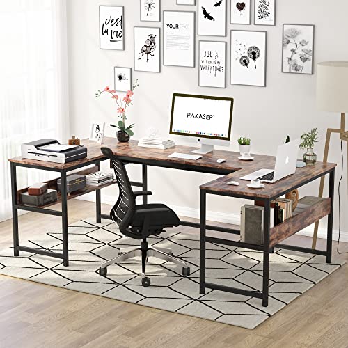 PAKASEPT U- Shaped Desk with Lift Top, Sit to Stand L Shaped Computer Desk, Height Adjustable Standing Desk with Storage Shelves and 3 Desktop for Home Office