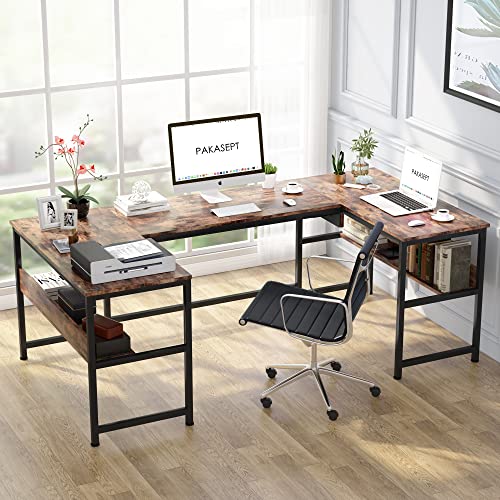 PAKASEPT U- Shaped Desk with Lift Top, Sit to Stand L Shaped Computer Desk, Height Adjustable Standing Desk with Storage Shelves and 3 Desktop for Home Office