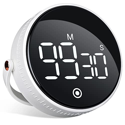 HOOMIL Timer, [Easy to use][Easy to Read] Kitchen Timer, Magnetic Digital Visual Timer, with Mute/Loud Alarm Switch Classroom Timer for Cooking, Baking, Sports, Games, Office - White