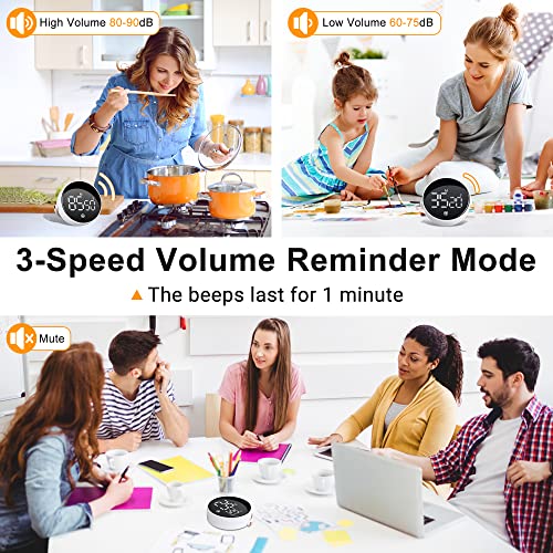 HOOMIL Timer, [Easy to use][Easy to Read] Kitchen Timer, Magnetic Digital Visual Timer, with Mute/Loud Alarm Switch Classroom Timer for Cooking, Baking, Sports, Games, Office - White