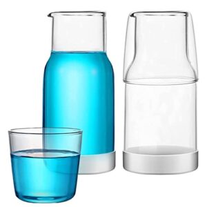 2 sets bedside water carafe and glass set with tumbler 18oz,recycled glass bedside night carafe mouthwash decanter with cup and silicone coaster,clear juice pitcher for living room,bathroom,guest room