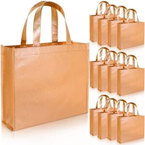 phogary 12 large gift bags with handles, stylish tote bags for birthday wedding party favor christmas present wrap, reusable glossy grocery bags, non-woven fabric (rose gold)