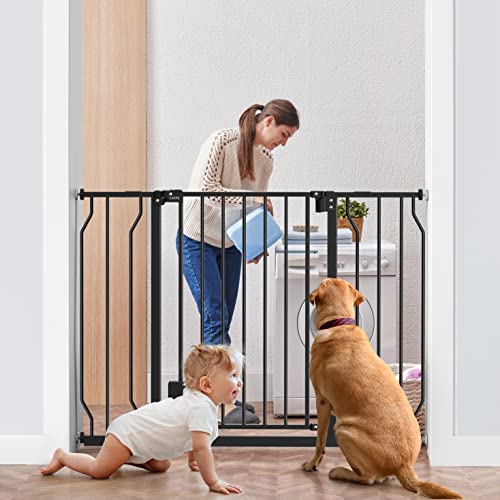 Ciays Baby Gate 29.5” to 45.3”, 30-in Height Extra Wide Dog Gate for Stairs, Doorways and House, Auto-Close Safety Metal Pet Gate for Dogs with Alarm, Pressure Mounted, Black