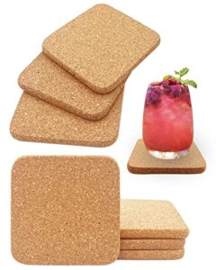 cork coasters for drinks, 8 pcs square extra thick absorbent cork coaster sets, round edge drink coaster, cup coasters for kinds of cups, housewarming gifts, home decor, 4 x 4 inches