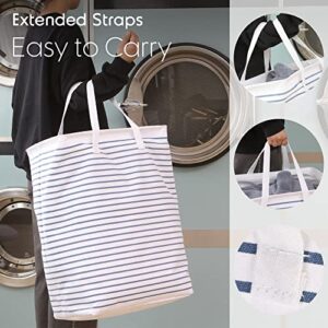 Hinwo 4-Pack 70L Extra Large Canvas Fabric Storage Bins with 77L Laundry Hamper, Navy Stripe