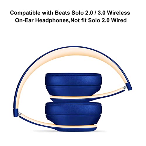 Sqrgreat Solo 2 Ear Pads Replacement for Beats Solo 3 Solo 2 Wireless Headphones, Memory Foam Protein Leather Ear Pads Replacement Earbuds Cushion(Not Fit Solo 2 Wired, Blue)