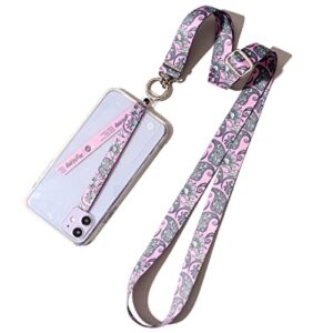 highloop universal cell phone shoulder crossbody lanyard set(lanyard+finger strap+phone tether tap) adjustable neck strap phone tether compatible with full coverage case (paisley lavender)