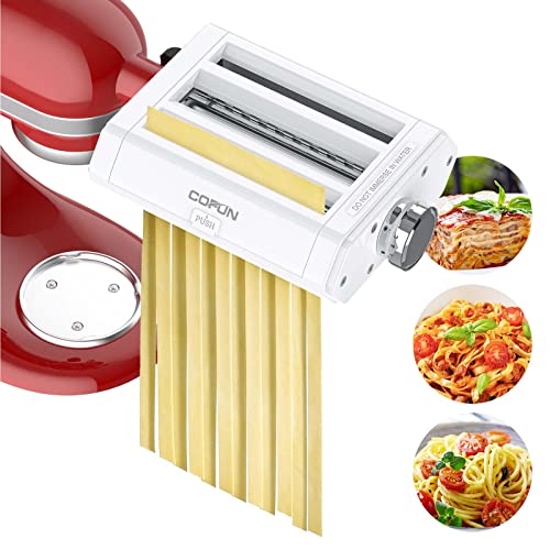 Pasta Attachment for Kitchenaid Mixer Cofun 3 in 1 Kitchen Aid Pasta Maker Assecories Included Pasta Sheet Roller, Spaghetti Cutter, Fettuccine Cutter