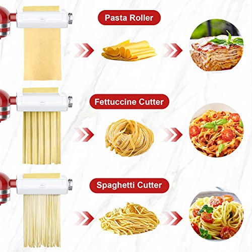 Pasta Attachment for Kitchenaid Mixer Cofun 3 in 1 Kitchen Aid Pasta Maker Assecories Included Pasta Sheet Roller, Spaghetti Cutter, Fettuccine Cutter