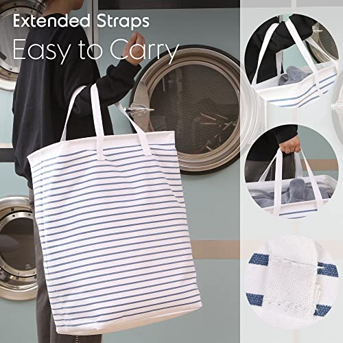 Hinwo 2-Pack 70L Extra Large Canvas Fabric Storage Bins with 77L Laundry Hamper, Grey Stripe