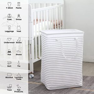 Hinwo 2-Pack 70L Extra Large Canvas Fabric Storage Bins with 77L Laundry Hamper, Grey Stripe