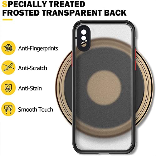 KIOMY iPhone X Case/iPhone Xs Case with 2 HD Tempered Glass Screen Protectors, Translucent Matte Protection Cover with Soft Edge, Hard PC Back and TPU Hybrid Anti Yellow slim fit shell, 5.8 inch black