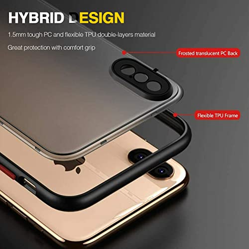 KIOMY iPhone X Case/iPhone Xs Case with 2 HD Tempered Glass Screen Protectors, Translucent Matte Protection Cover with Soft Edge, Hard PC Back and TPU Hybrid Anti Yellow slim fit shell, 5.8 inch black