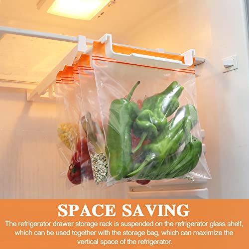 Refrigerator Organizer Bins, Refrigerator Freezer Bag Storage Rail Rack with 20 Pack Reusable Sealed Bags and Deicing Shovel, Fridge Drawer Storage Organizer for Fruits Vegetable Food Fresh-keeping