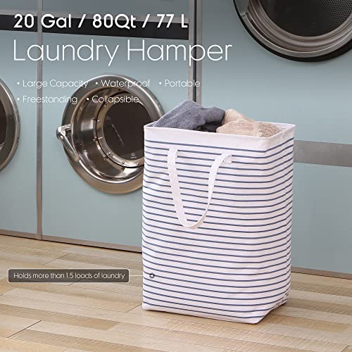 Hinwo 2-Pack 70L Extra Large Canvas Fabric Storage Bins with 77L Laundry Hamper, Navy Stripe