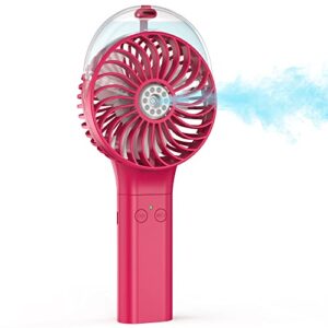 winique handheld spray fan,3000mah battery powered water misting desk fan with 3 speeds& 20ml water tank, 180°foldable personal hand held fan for home office outdoor travel camping(pink)
