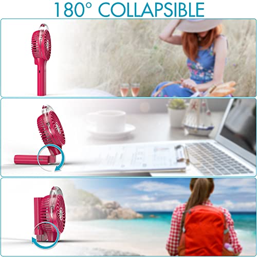 Winique Handheld Spray Fan,3000mAh Battery Powered Water Misting Desk Fan with 3 Speeds& 20ml Water Tank, 180°Foldable Personal Hand Held Fan for Home Office Outdoor Travel Camping(pink)