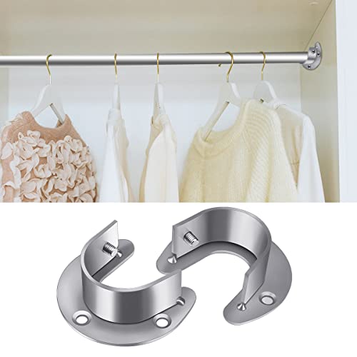 4 Packs Stainless Steel Wardrobe Bracket U-Shaped Rod Socket Flange 1-1/4" Diameter Heavy Duty Closet Rod Brackets End Supports for Closet Rod with Screws (Silver)