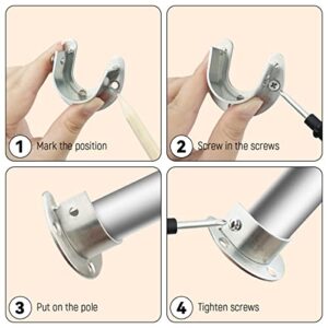 4 Packs Stainless Steel Wardrobe Bracket U-Shaped Rod Socket Flange 1-1/4" Diameter Heavy Duty Closet Rod Brackets End Supports for Closet Rod with Screws (Silver)