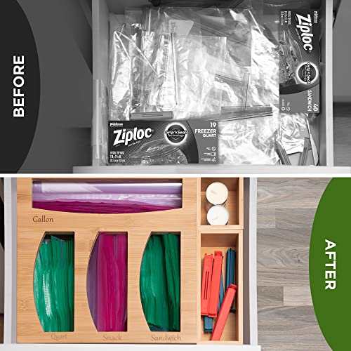 Snugreen Ziplock Bag Organizer, Food Storage Bag Organizer, Plastic Bag Organizer for Drawer, Baggie Dispenser Compatible with Ziploc, Solimo, Glad, Hefty for Gallon, Quart, Sandwich and Snack Bags