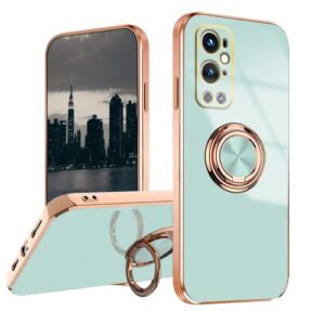 jancyu compatible with oneplus 9 pro case, phone cases for oneplus 9 pro with ring holder, 360 degrees protective silicone magnetic car holder (green)