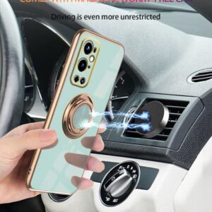 Jancyu Compatible with Oneplus 9 Pro case, Phone Cases for Oneplus 9 Pro with Ring Holder, 360 Degrees Protective Silicone Magnetic Car Holder (Green)