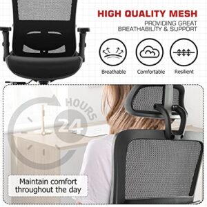 Office Chair Ergonomic Mesh Chair High Back Computer Desk Chair with 3D Armrest Adjustable Lumbar Support and Headrest Receling Chair, Black