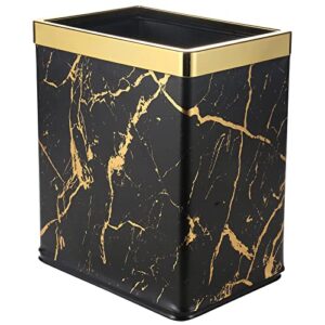 Huaqinglian Small Office Trash can Bedroom Wastebasket,Rectangle Slim Bathroom Kitchen Garbage can 2.6Gallon(Black Gold Marble)