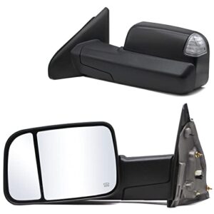 reyee upgraded type towing mirrors fit for 2003-2009 dodge ram 2500 3500 2002-2008 dodge ram 1500 tow mirror with power adjust heated led turn signal puddle light manual folding black