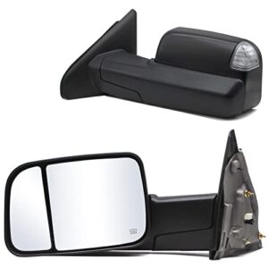 ReYee Upgraded Type Towing Mirrors fit for 2003-2009 Dodge Ram 2500 3500 2002-2008 Dodge Ram 1500 Tow Mirror with Power Adjust Heated LED Turn Signal Puddle Light Manual Folding Black