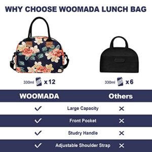 WOOMADA Insulated Lunch Bag for Women Men Reusable Large Capacity Lunch Box Cooler Tote Bag with Pockets & Adjustable Shoulder Strap for Office Work, Picnic, Travel(black&white stripes)