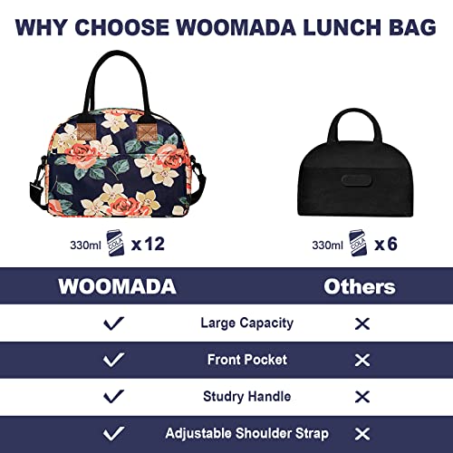 WOOMADA Insulated Lunch Bag for Women Men Reusable Large Capacity Lunch Box Cooler Tote Bag with Pockets & Adjustable Shoulder Strap for Office Work, Picnic, Travel(black&white stripes)