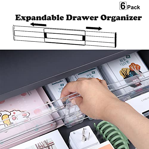 Yipaga Set Of 6 Drawer Dividers Organizers, Adjustable Kitchen Drawer Organizer, Clear Plastic Drawers Separators for Clothing, Kitchen Utensils & Office Storage Expandable from 11-19"