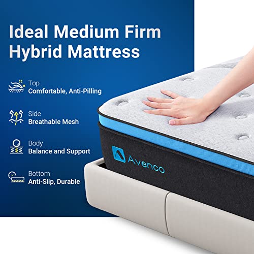 Avenco Full Mattress, Full Size Mattress in a Box, 10 Inch Hybrid Mattress Full Size, Grey Luxury Fabric with 3D Breathable Mesh and Cooling Gel Foam, Anti-Pilling