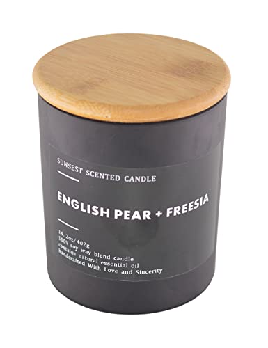 SunSest Scented Candle - English Pear & Freesia - Surprising Gifts -All Natural Soy Wax and 100% Pure Essential