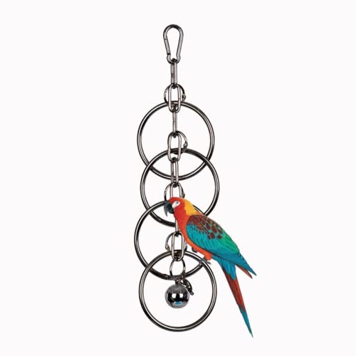 Parrot Supplies Stainless Steel Toy with Bell Bird Cage Hanging Bite Toy Cage Display Pendant for Large and Medium-Sized Birds Parakeet Budgie Cockatiel Conure African Greys (A-Large)