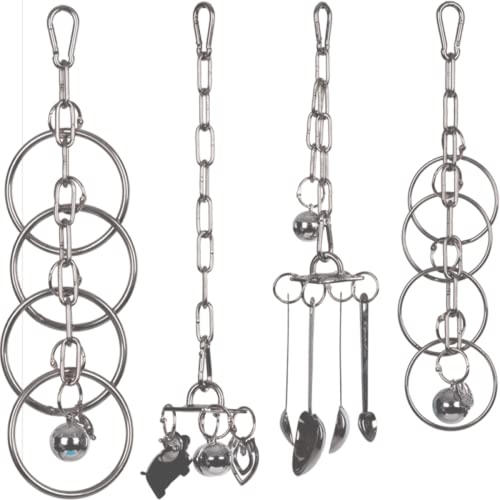 Parrot Supplies Stainless Steel Toy with Bell Bird Cage Hanging Bite Toy Cage Display Pendant for Large and Medium-Sized Birds Parakeet Budgie Cockatiel Conure African Greys (A-Large)