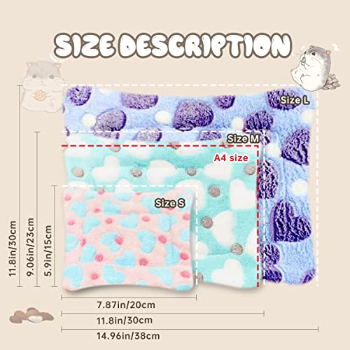 EAEDMY 4 Pieces Guinea Pig Bunny Comfortable Bed Mats Pads, Rabbit Warm Soft Bed, Hamster Bedding Pad Mats for Small Animals Chinchilla Hedgehog Baby Cats (11.8"x9.1", 1.Hearts Pattern)