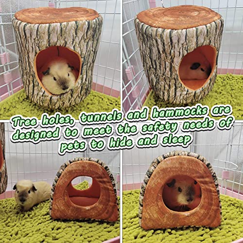 EAEDMY Guinea Pig Rat Ferret Tree Hole Bed and Hammock Tunnel, Ferret Hanging Bunk Bed Hammock, Parrot Bird Tree Hole, Small Animals Hideout and Soft Bed (1.Tree Hole Bed and Hammock)